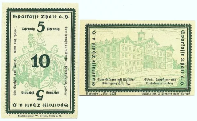 💙THALE am HARZ 1921: "Sparkasse Thale • Doppelschein", 10 Pfg. NOTGELD