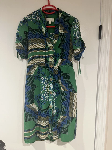 ANTHROPOLOGIE MOULINETTE SOEUR 100% Silk Rainforest Blue/Green Mini Dress  Size 4 $40.00 - PicClick