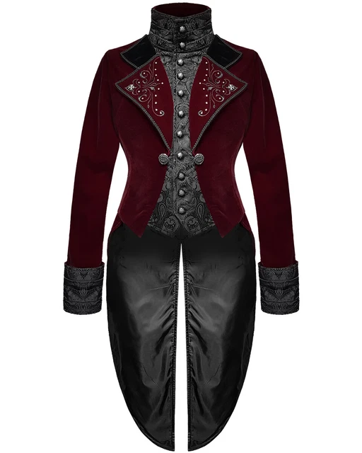 Giacca cappotto da donna Devil Fashion gotico velluto rosso nero broccato steampunk Giacca cappotto da donna Devil Fashion gotico velluto rosso nero broccato steampunk