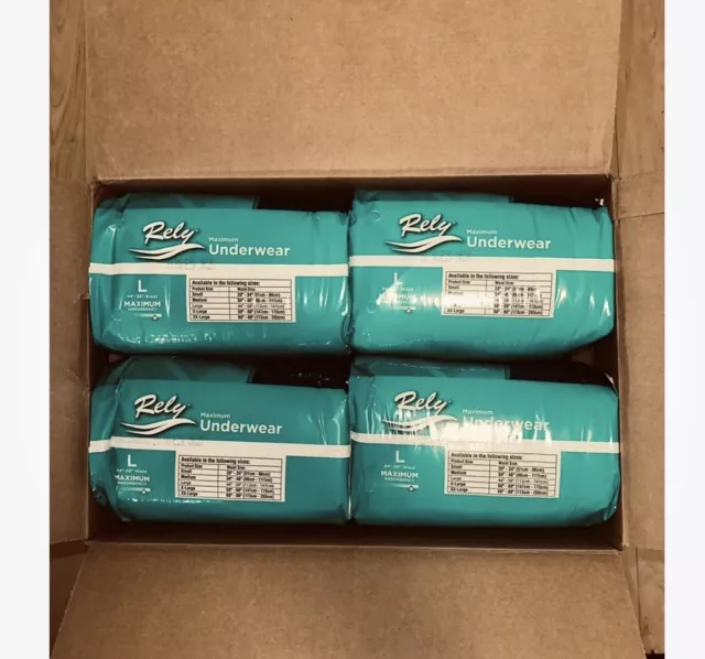 Lot of 4 Packs(100ct) Rely Maximum Absorbency Underwear Adult Diapers L Large