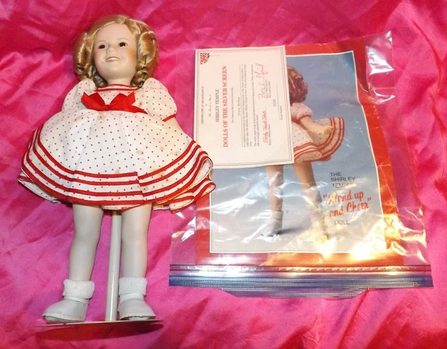 🌈 1985 Shirley Temple Stand Up & Cheer 14" Porcelain Danbury Mint Doll w/Stand