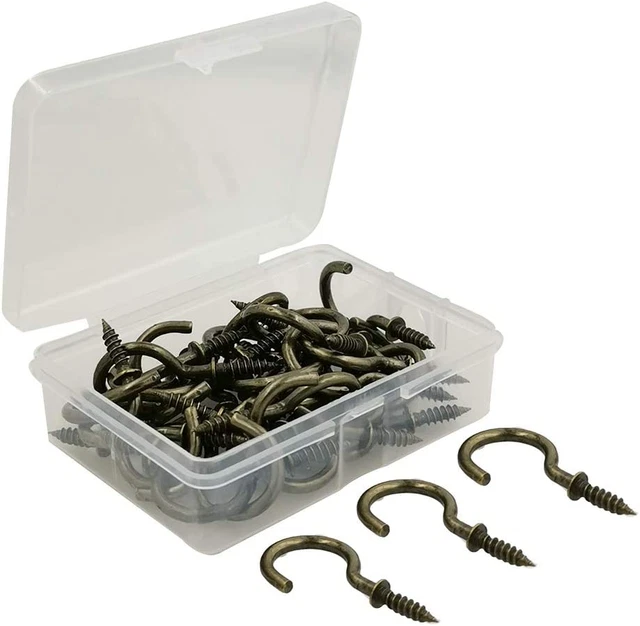 7/8" Antique Brass Cup Hooks,Small Vintage Screw in Hooks,7/8 Inch Antique Bronz