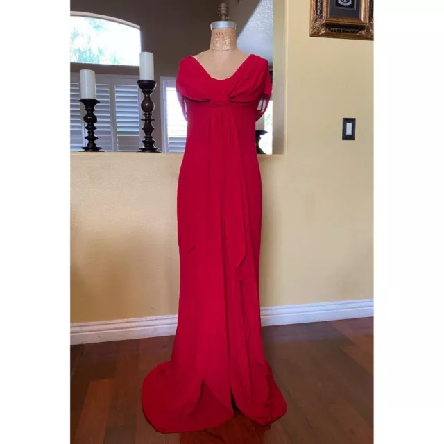 Carolina Herrera Empire Waist Red Silk Dress Prom Sample Gown Designer $4990