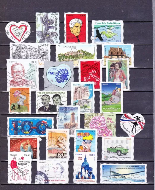 Timbres gommés récents : Coeur, Ancolie, Chiens d'aveugles, ...