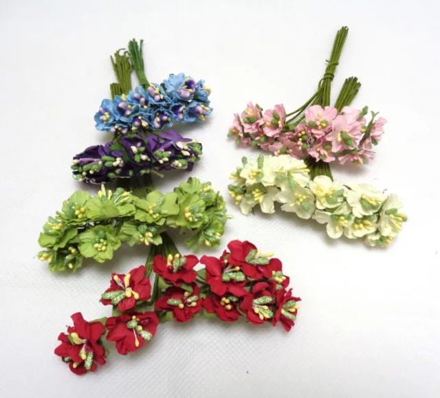Job Viel 6 Bündel Mini Stoff Blumen mit Draht Vorbauten Basteln Perlen Blumen