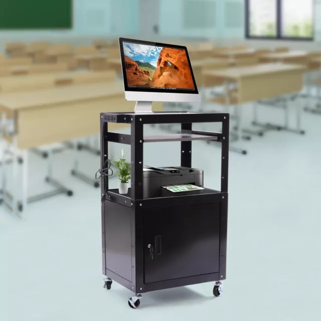 Portable Av Cart Multipurpose Rolling Small Office Laptop Table+Power Socket