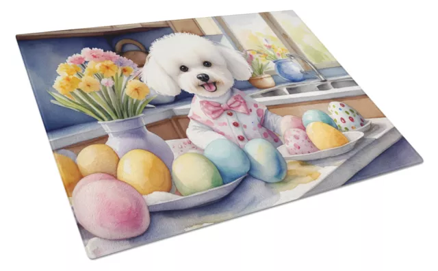 Decorating Easter Bichon Frise Glass Cutting Board Large DAC6763LCB