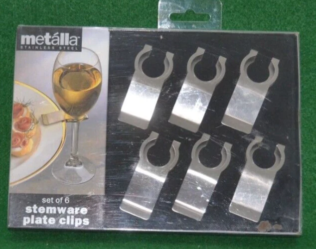 Juego de 6 clips de placa de vajilla de acero inoxidable Metalla sostiene tu vidrio a placa
