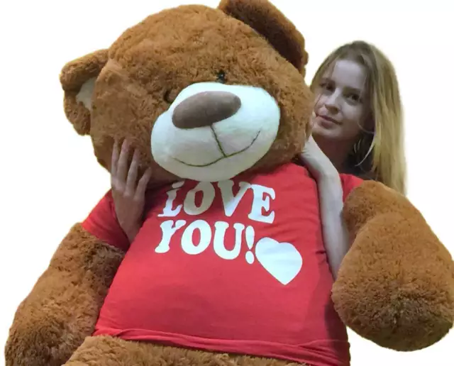 Big Plush 5 Foot Giant Teddy Bear 60 Inch Soft Cinnamon Brown I Love You T-shirt