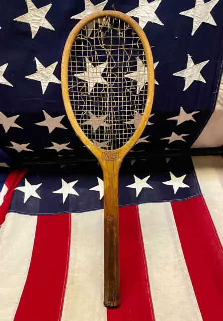 Vintage 1920s WLS Sears Radio Wood Tennis Racquet Whiz Wright & Ditson Antique