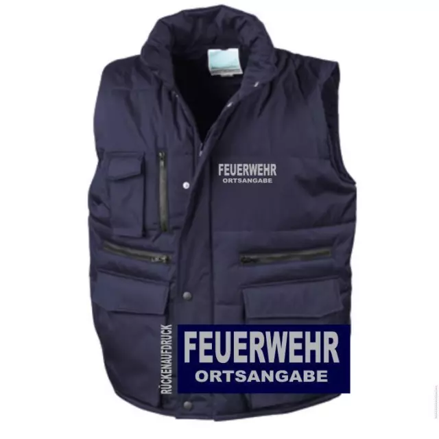 Feuerwehr Weste / Bodywärmer navy mit Rückenaufdruck reflex