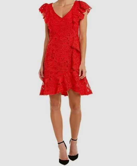 $99 Nanette Lepore Women's Red Lace Sheath Mini Dress Size 4