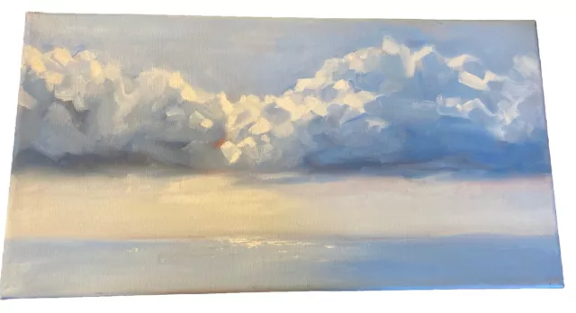 ‘Crystal Ocean’ OOAK Impressionist Cloud Bank & Blue Sky Oil Painting Box Canvas