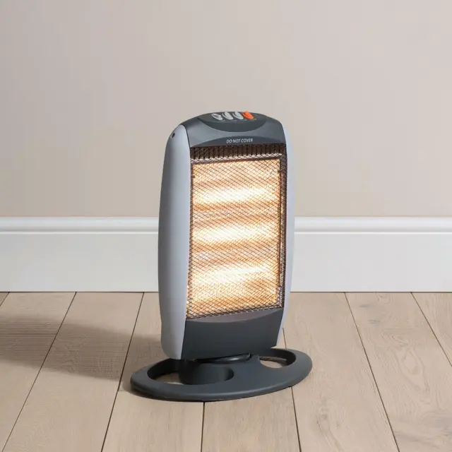 Large Electric 1200W Portable Halogen Heater 3 Bar Oscillating Base Home Office