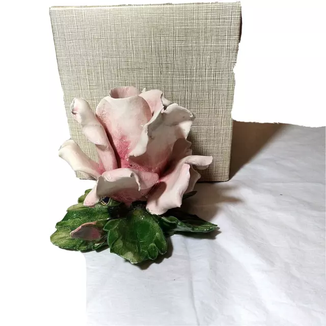 Nuevo Capodimonte Porcelain Pink Rose Taper Candle Holder Figurine with Box