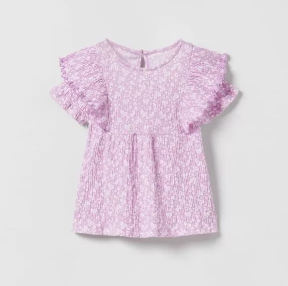 NWT Zara Baby Girl Floral Textured Ruffle Short Tee Shirt Boho Peplum 12-18m