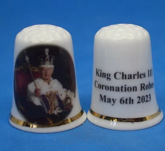 China Thimble --  King Charles 111 Coronation Robes 6th May 2023 - Dome Box