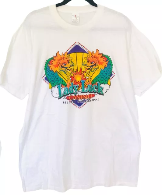 Lady Luck Casino Biloxi Mississippi, Single Stitch White XL T-Shirt