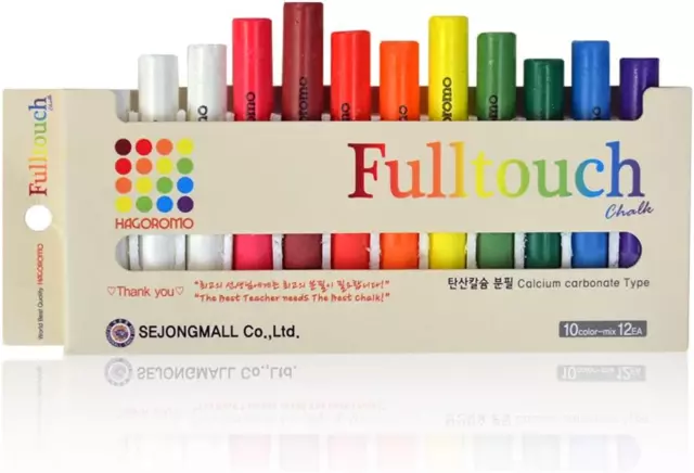 Hagoromo Fulltouch Color Chalk Non-Toxic - [12 Pcs/10 Color Mix] 1 Box, Assorted