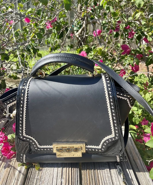 ZAC POSEN Black Iconic Handbag Purse Eartha Leather Top Handle Crossbody