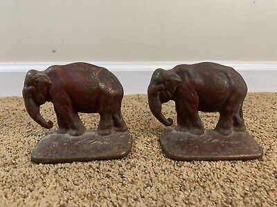 Antique Vtg Pair Elephant Cast Iron Bookends #A29