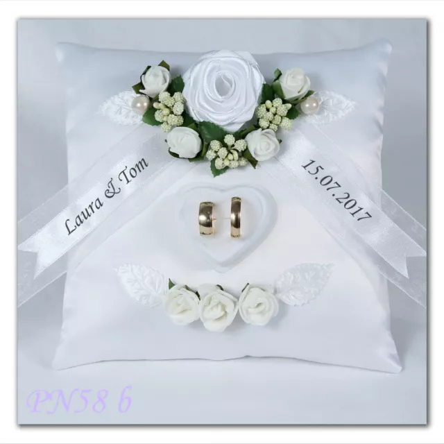 ~ Anillo de boda personalizado almohada cojín con soporte de anillos caja nombres rosas ~