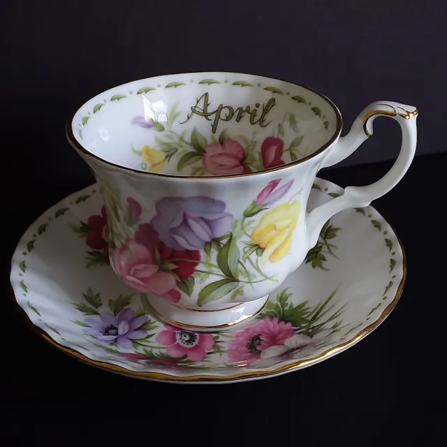 Royal Albert Mismached Flower of The Month Series April  Cup and  Murch Saucer