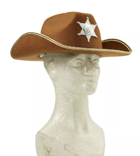 Brown Felt Kids Sheriff Hat w Badge Wild West Western Cowboy Costume Accessory