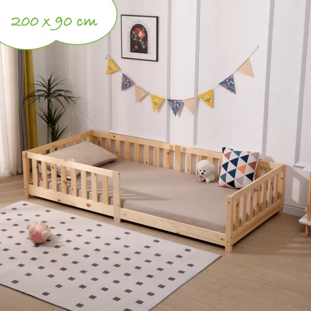 Kinderbett mit Rausfallschutz & Lattenrost | 80x160 cm, 90x200 cm, Weiß, Natur