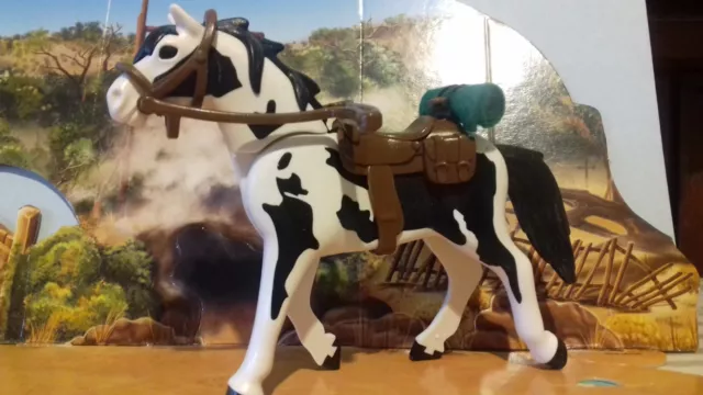 PLAYMOBIL WESTERN Cheval pie noire 2010 selle US marron