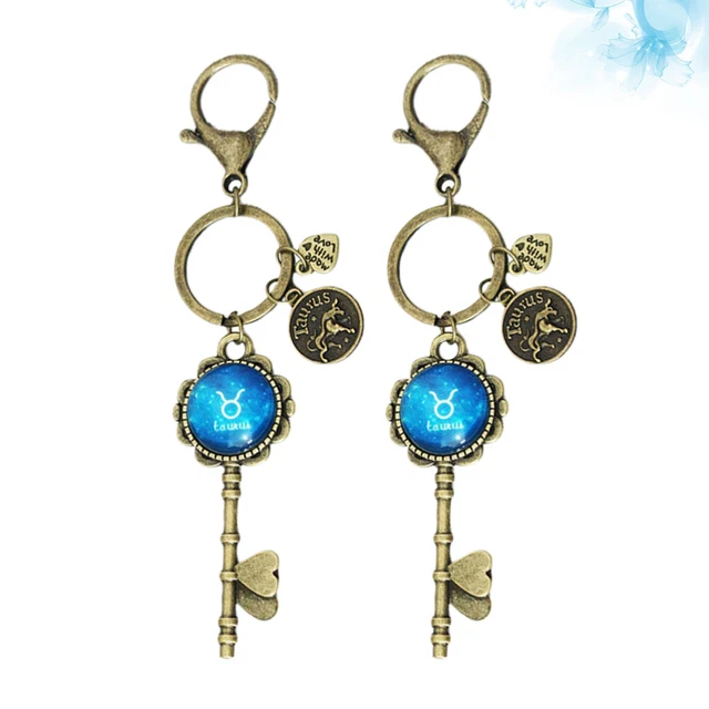 2 Pcs Luminous Key Ring Constellations Keychains Pendants Metal Button