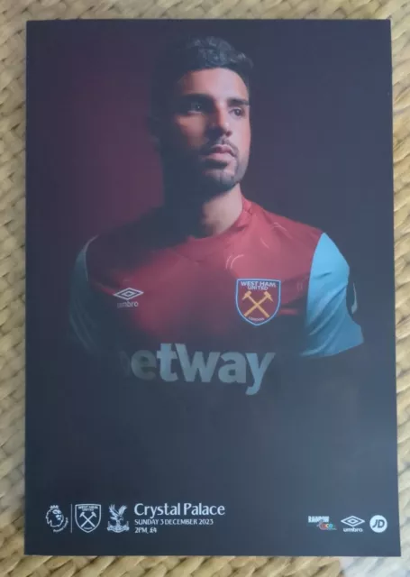 West Ham v Crystal Palace Matchday Programme 3 December 2023, 3/12/23