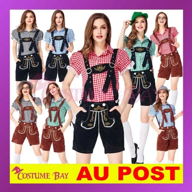 Oktoberfest Bavarian German lederhosen Beer Maid Costume Shirt Shorts Suspenders