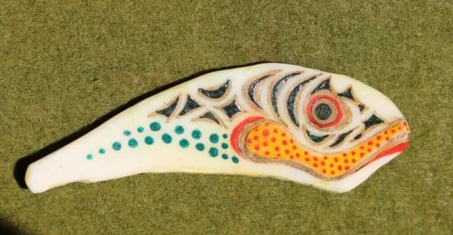 OLD NORTHWEST COAST painted shell art killer whale fetish Tlingit First Nations OLD NORTHWEST COAST painted shell art killer whale fetish Tlingit First Nations