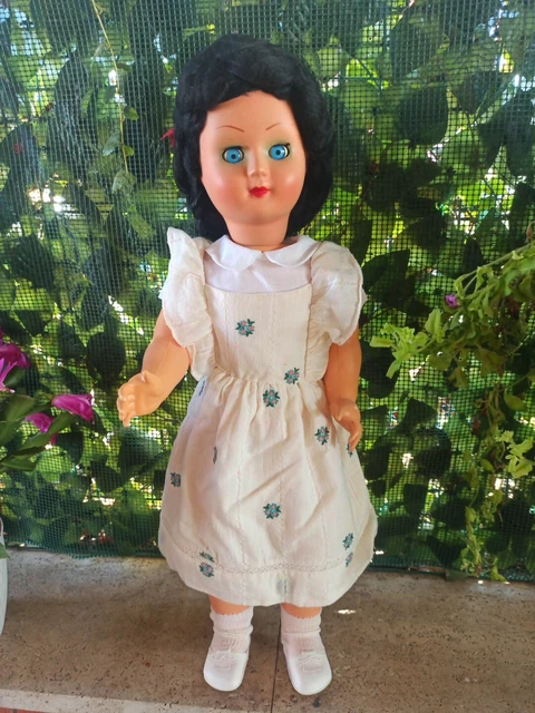 Bellissima, unica, bambola vintage Michelangeli fatta a mano con viso in legno e occhi di vetro blu - in ottime condizioni - DVSPOP - Italia