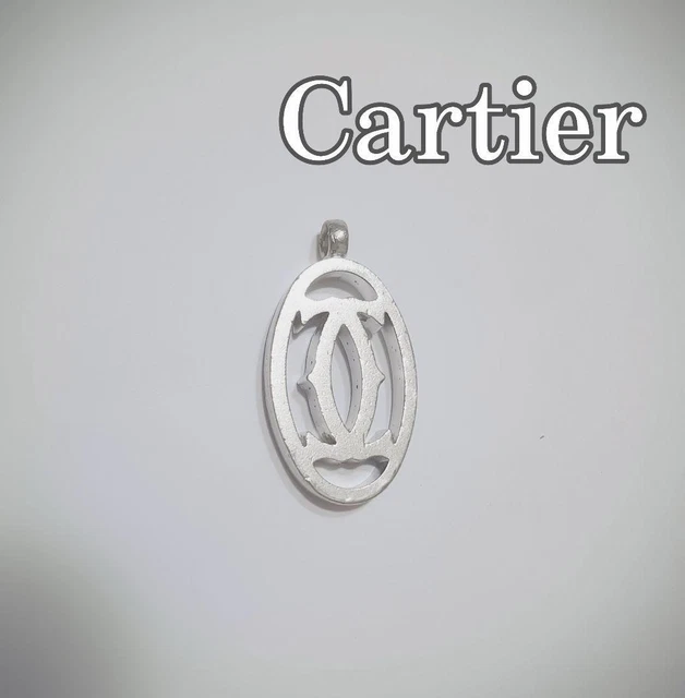 CARTIER 2C Logo Bag Charm Key Ring Silver Plated Accessory Used Very Good