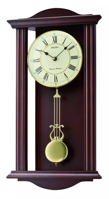 Seiko Dark Wooden Westminster Chime Quartz Wall Clock & Pendulum QXH072B