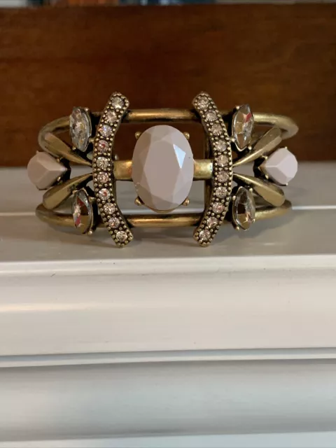 J Crew Dusty Pink Stone Cuff Bracelet Gold Rhinestone