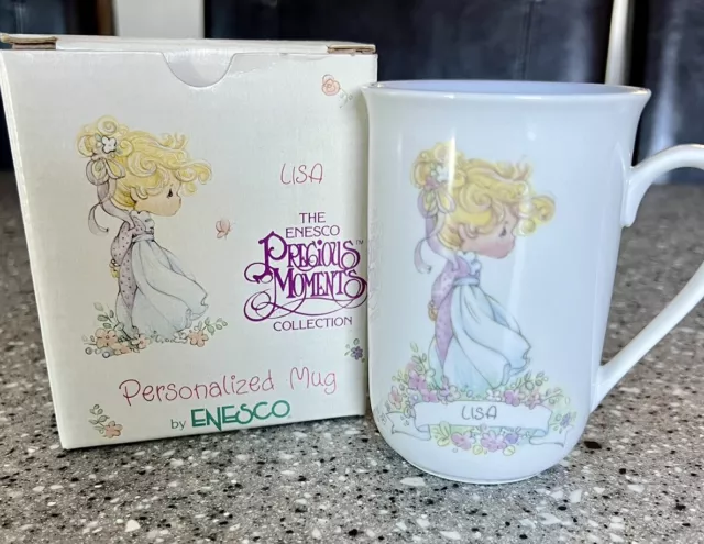 Precious Moments Cup Enesco Personalized Name LISA Porcelain Coffee Mug 1989 Box