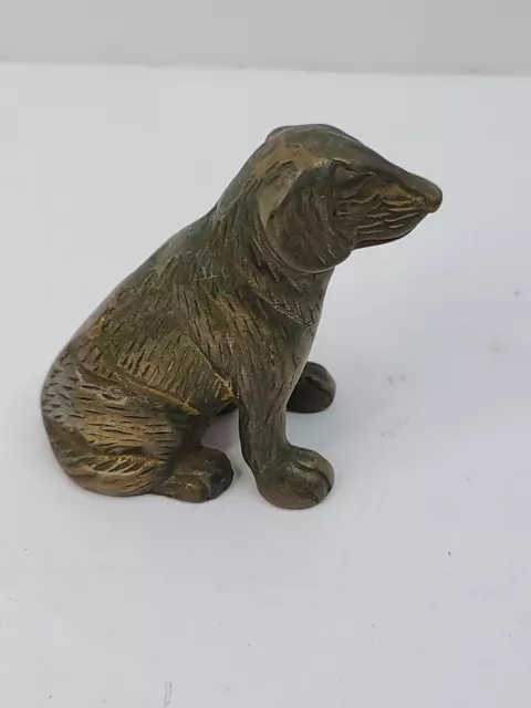 Solid Brass Sitting Dog Miniature Sculpture Figurine 2 1/2" Tall