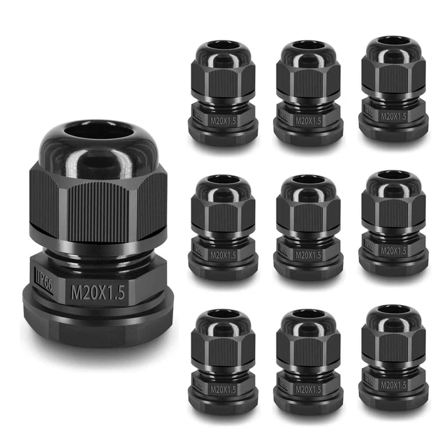 Waterproof Cable Glands Joints Connectors Weatherproof Black Plastic 10 Packs