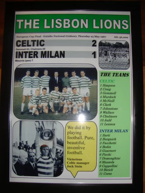 Celtic 2 Inter Milan 1 - 1967 European Cup Final - Lisbon Lions - framed print