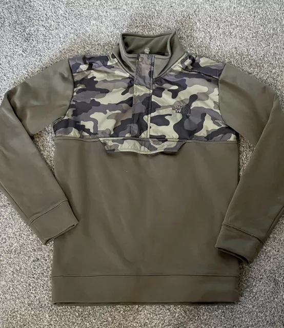 Boys North Face Softshell Tech Sweater - Age 12/L - Green Camo Sweatshirt