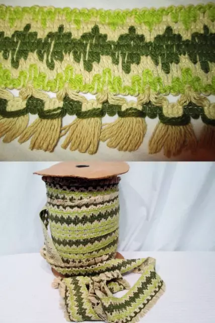 Vtg GIMP Fabric Trim Upholstery Curtain FRINGE Hunter Chartreuse Green 5 YD 3"