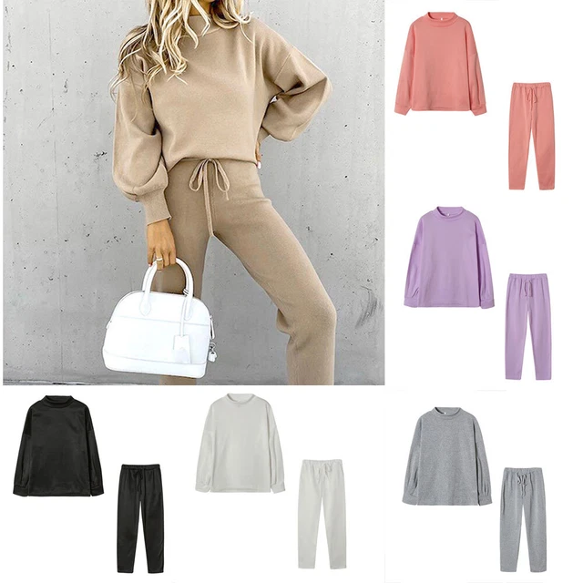Set tuta da allenamento donna (2 pezzi) top + pantaloni loungewear felpa con cappuccio donna - E E