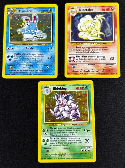 x3 Holo Lot - Nidoking Ninetales Azumarill - LP - Base Set / Neo Pokemon Cards