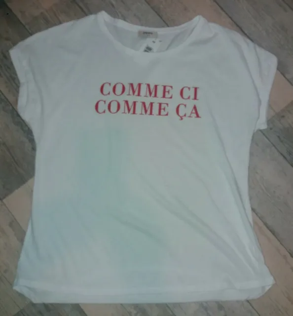 Ladies SIZE16 Papaya White Slogan T-shirt With COMME CI COMME ÇA BNWT