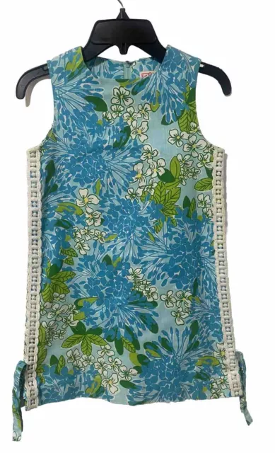 Lilly Pulitzer Girls Sleeveless Shift blue Green Floral Dress Size 8