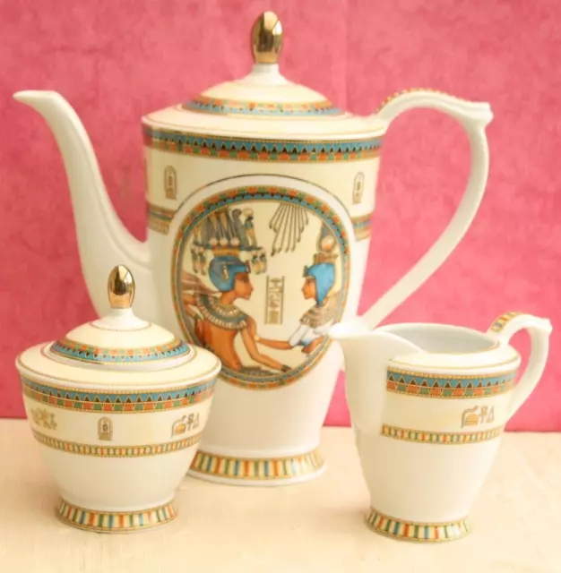 Limoges Egyptian Coffee Pot, Sugar Bowl & Jug, Tea Pot, Egypt, Fathi Mahmoud