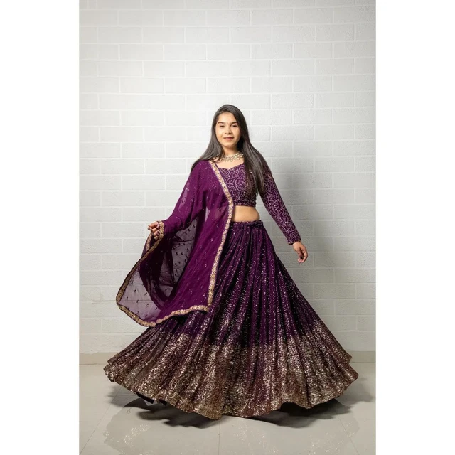 Purple Sequins Embroiferied Lehenga Choli For Women Bridesmaid Lehenga Choli